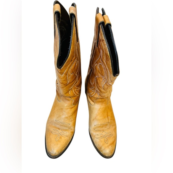 Vintage 80s Kenny Rogers Tan Leather Cowboy Boots - Picture 3 of 15